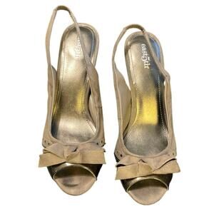 East 5th Women’s Slingback Heels Size 6.5 Bown Suede Peep Toe 3” Bow Pumps